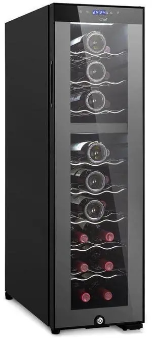 NutriChef Wine Chilling Refrigerator Cellar, 24-Bottle Capacity Dual-Zone Wine Cooler, Digital Touch Control, Glass Door - PKCWCDS245