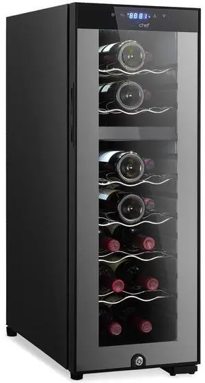 NutriChef Wine Chilling Refrigerator Cellar, 18-Bottle Capacity Dual-Zone Wine Cooler, Digital Touch Control, Glass Door - PKCWCDS182