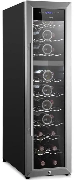 NutriChef Wine Chilling Refrigerator Cellar, 27-Bottle Capacity, Dual-Zone Wine Cooler, Digital Touch Control, Stainless Steel Frame - PKCWCDS278