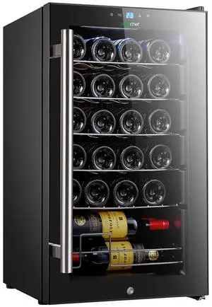 NutriChef Wine Chilling Refrigerator Cooler, 24-Bottle Capacity, Single-Zone Wine Cooler, Digital Touch Control, Glass Door - PKCWC242
