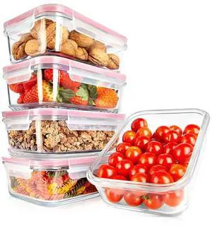 NutriChef 10-Piece High Borosilicate Glass Food Storage Containers Set with Airtight Locking Lids, 30oz, Microwave, Oven, Freezer Safe - NCCLX5R9