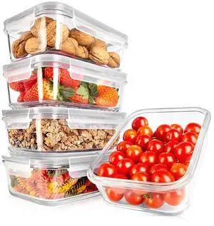 NutriChef High Borosilicate Glass Food Storage Containers, 10-Piece Set, 30oz, Airtight Locking Lids with Gray Air Hole, BPA-Free - NCCLX5G8