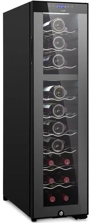 NutriChef Wine Chilling Refrigerator Cooler, 27-Bottle Capacity, Compressor Fan Cooling, Digital Touch Control, Glass Door - PKCWCDS275