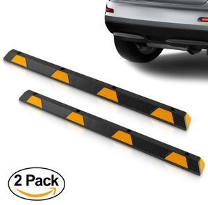 Pyle Heavy-Duty Car Tire Curb Stops, 2-Pack Vehicle & Truck Parking Wheel Stops, Extra Wide, High-Density Engineered Rubber - PCRSTP14X2