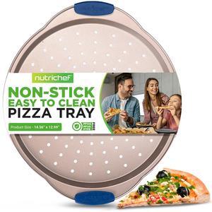 NutriChef Non-Stick Pizza Pan with Gold Silicone Coating, Flexible & Nonstick Carbon Steel, 14.56'' x 12.99'' x 0.78'', PFOA Free - BKNCSBSG60PIZZAP