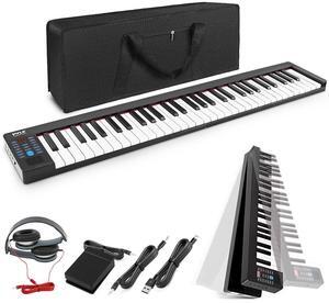 Pyle 61-Key Portable Piano Keyboard with Bluetooth MIDI, Rechargeable Battery, Built-In Stereo Speakers, Record & Playback Function, Sustain Pedal, and Headphones - PKBRD6100