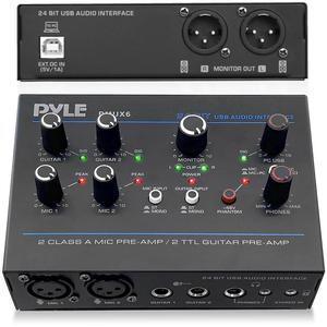 Pyle Professional USB Audio Interface with MIC/LINE, Guitar, AUX Stereo and RCA Inputs, Phone/Stereo/Monitor Outputs - PMUX6