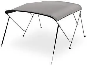SereneLife 4 Bow Bimini Top, Gray, Marine-Grade 600D Polyester Canvas, Aluminum Frame, 96'' x 61-66'' x 54'', Includes Storage Boot and Rear Support Poles