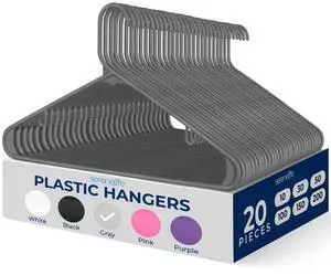 SereneLife 20-Pack Plastic Non-Slip Hangers with 360° Swivel Hook - Grey