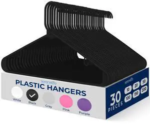 SereneLife 30-Pack Plastic Non-Slip Hangers with 360° Swivel Hook - Black