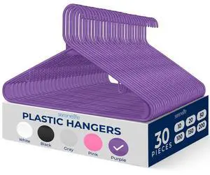 SereneLife 30-Pack Plastic Non-Slip Hangers with 360° Swivel Hook - Purple