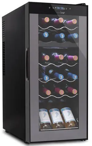 NutriChef Dual-Zone Wine Chilling Refrigerator Cellar - Digital Touch Control, 18 Bottle Capacity, Compressor Fan Cooling