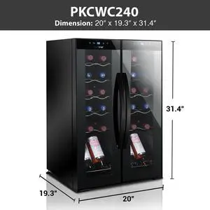 NutriChef Dual-Zone Wine Chilling Refrigerator Cellar - Digital Touch Control, 24 Bottle Capacity, Compressor Fan Cooling
