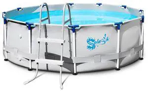 SereneLife Round Metal Frame Pool Set - Above Ground Swimming Pool, 6503L Capacity, Fast Setup
