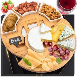 NutriChef Cheese Board Food Serving Set  Includes Cutting Knives, Ceramic Bowls, Chalk Markers and Slate Labels