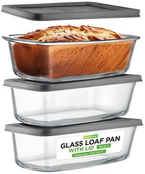 NutriChef 3 Sets High Borosilicate Glass Loaf Pan with Cover, BPA-Free, Grip Handles, Oven & Freezer Safe - NCGL3LF