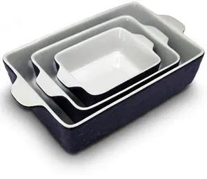 NutriChef 3-Piece Ceramic Bakeware Set, Non-Stick Hybrid Ceramic, Dishwasher Safe, Oven Safe Up to 446°F (Royal Blue) - NCCREX42