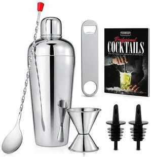 NutriChef 7-Piece Bartender Set, Stainless Steel Cocktail Shaker, Bar Tools, Mirror Finish, Perfect for Home & Bar - NCCSPC77