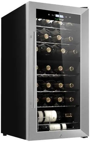 NutriChef 28-Bottle Wine Chilling Refrigerator Cellar, Dual-Zone Wine Cooler, Digital Touch Control, Stainless Steel Door, Free-Standing - PKCWCDS288