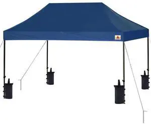SereneLife 10x10 ft. Pop Up Canopy Tent, Commercial Instant Shelter, Waterproof Polyester, Portable with Wheeled Carry Bag & Sand Bags - SLGZ15BU (Navy Blue)