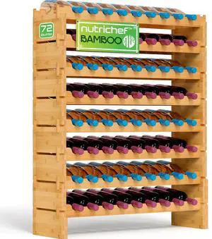 NutriChef 72-Bottle Bamboo Stackable Wine Rack Organizer - SLWMDSF226 - 33.5"x10"x41.3"