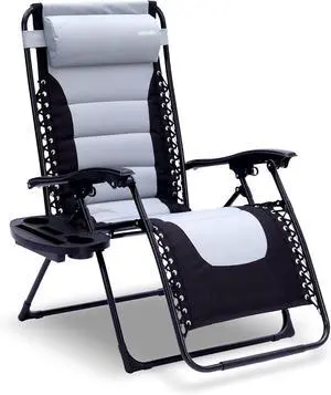 SereneLife Adjustable Padded Zero Gravity Chair with Side Table - SL1ZGRCP21 - Gray/Black