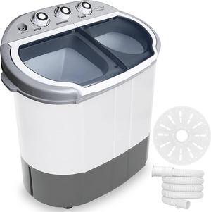 Pure Clean Compact Home Washer & Dryer  2 in 1 Portable Mini Washing Machine  Twin Tubs  11lbs. Capacity  110V  Spin Cycle w/Hose  Translucent Tub Container Window  Ideal for Smaller Laundry Loads  Gr