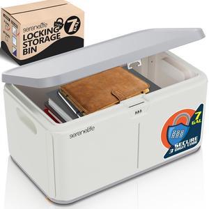 SereneLife 8-Gallon Locking Storage Bin with Combo Lock - SLSBXN850GY - Light Gray