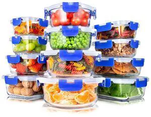SereneLife 24-Piece High Borosilicate Glass Food Storage Containers Set with Locking Lids - SLGL24BL