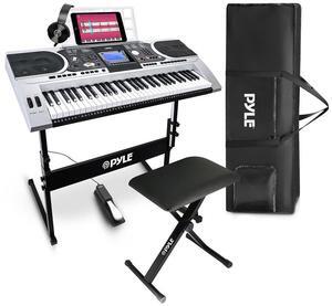 Pyle 61-Key Digital Musical Karaoke Keyboard with Stand, Case & Headset - PKBRD6175P