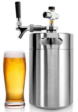 NutriChef 128oz Double Wall Stainless Steel Mini Keg Beer Dispenser with CO2 Regulator - PKBRTP299