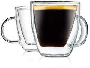 NutriChef 5.2oz Clear Glass Coffee Mug Set - NGCOF702 - 2-Piece Hand-Blown Thermal Shock Resistant Glasses