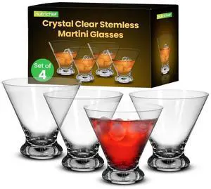 NutriChef 4-Piece Crystal Clear Stemless Whiskey Glass Set - NGLMT4 - 8.4oz Hand-Blown Premium Crystal