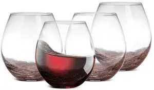 NutriChef 4-Piece Crystal Stemless Wine Glass Set - NGLWN38 - 19oz Hand-Blown Ice Crack Design