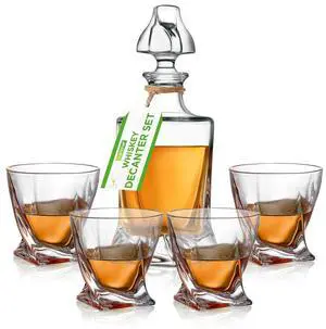 NutriChef Whiskey Decanter Set - 750ml Crystal Glass with Whiskey Glasses & Stopper, Aerator Design for Scotch, Brandy, Vodka - NCGD4C981