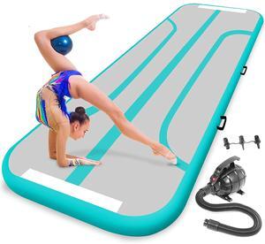 SereneLife Gymnastics Inflatable Air Tumbling Floor Mat Floating Water Mat 10FT, 4in Thickness for Outdoor/Home Indoor Use Tumbling, Training, Cheerleading, Yoga, Water with Electric Air Pump