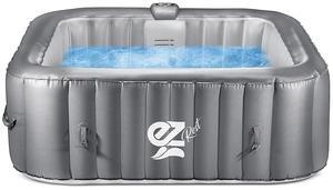 SereneLife Outdoor Portable Hot Tub - 57'' x 57'' x 25'' 4-Person Square Inflatable Heated Pool Spa with 100 Bubble Jets, Filter Pump, Cover, LED Lights, and Remote Control