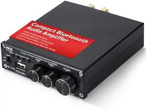 Pyle 200W 2.1 CH Wireless Bluetooth 5.0 Stereo Power Amplifier - Mini Amp with USB Player - RCA Input - Subwoofer Output - Bass & Treble Control - Compact Audio Streaming Amp for Home Use - PDA33BU