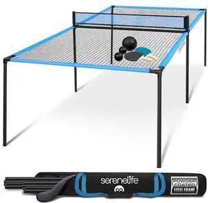 SereneLife Trampoline Ping Pong Table - Heavy Duty Powder Coated Steel Frame and Connectors - Full Size 94" - Hand Pong Game Table with Paddles, Small, Large Balls - Indoor/Outdoor, Beach, Game Room
