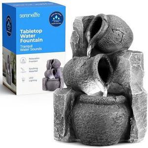 SereneLife Tabletop Water Fountain, Home Decor Soothing Sound Machine with Automatic Pump, Zen Relaxing Decor for Meditation, 10.6" Tall