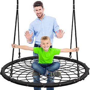 SereneLife SLSWNG200 Spider Swing-Netted Webbed Seat for Grip and Comfort-Hanging Tree Circular Flying Saucer with Ropes and Straps-Safe Durable Max Weight 600lbs, Standard