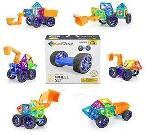 Hurtle Magnetic Blocks Wheels Set - Compatible with Other Brands of Standard Size Magnetic Tiles, Magnetic Toys Wheels Bases for Kids/Toddlers (2 pcs.)