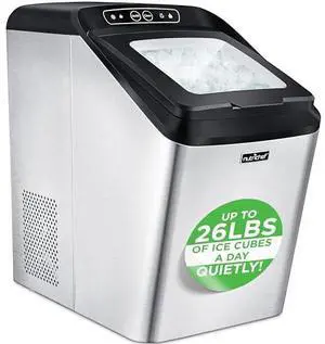 NutriChef Countertop Nugget Ice Maker Machine - Electric Nugget Ice Maker Countertop with Ice Scoop and Basket, Includes Rear-Mounted Hose Drainage, Compact, Convenient, and Incredibly Fast - NCICNUG