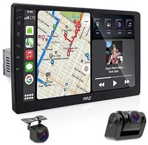 Pyle Single DIN Car Stereo Receiver-10'' 1080P HD Touch Screen Bluetooth Car Radio Audio Receiver Multimedia Player - WiFi/GPS/AM/FM, Mirror Link for Android/iOS, Front/Rear DVR Camera, Dual USB