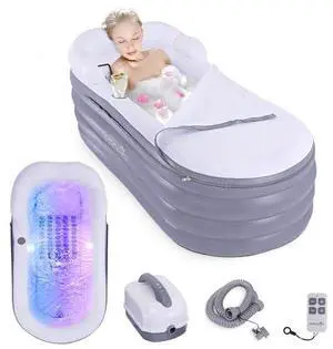 SereneLife Inflatable Spa Bathtub with Bubble Massage Mat, LED Lighting, Pillow, Cup Holder & Remote Control