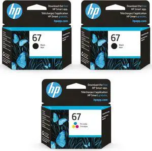 HP 67 Black, Tri-color Ink Cartridges (3-pack) | Works with DeskJet 1255, 2700, 4100 Series, ENVY 6000, 6400 Series