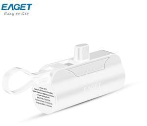 EAGET EP01 Power Bank with Built-in USB-C Connector, White, 5,000mAh Portable Charger 5V 2.4A, for iPhone 16/15 Series, Samsung, iPad Pro/Air, and More