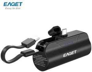EAGET EP01 Power Bank with Built-in USB-C Connector, Black, 5,000mAh Portable Charger 5V 2.4A, for iPhone 16/15 Series, Samsung, iPad Pro/Air, and More