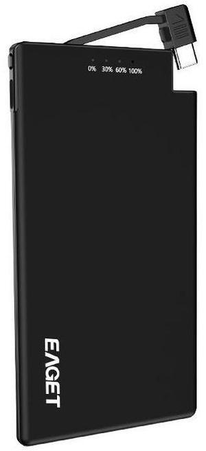 EAGET EP15 Portable Charger with Built in USB-C Cable Slim 5000mAh Power Bank Compatible with Samsung, Google Pixel, Android Phones, iPhone16 15 Series etc, Black