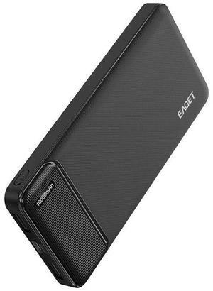 EAGET EP02 10000mAh Dual USB Portable Charger, USB-C Fast Charging Power Bank, Slim Backup Charger Battery Pack Compatible with iPhone 16/15/14/13 Galaxy S24/22 Google iPad Android, Black